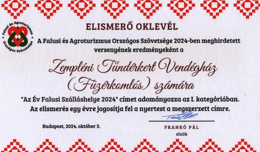 Zempl�ni T�nd�rkert Vend�gh�z F�z�rkoml�s - H�sv�t (min. 2 �j)